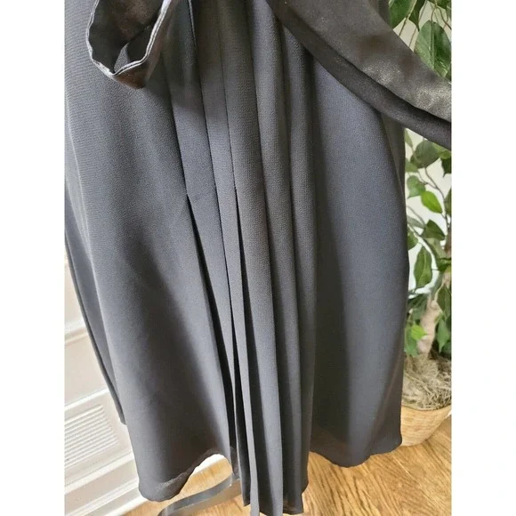 Black Floral Women's Polyester Collared Short Sleeve Knee Length Partywear Dress - Picture 4 of 10